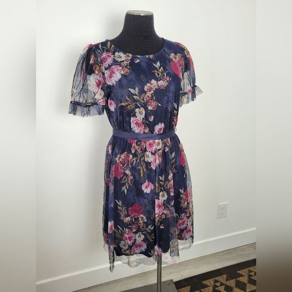 Candalite Petite Medium Floral Dress Purple Blue Dance Formal Fairy Bloomcore - Picture 2 of 11